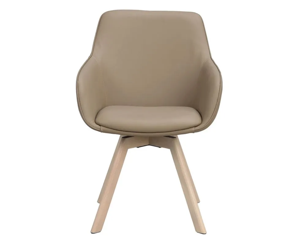 Alison Karmstol | Beige Läder | Vitpigm. Ekben