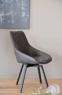 Alison Stol | Mörkgrå Microfiber | Svarta Metallben
