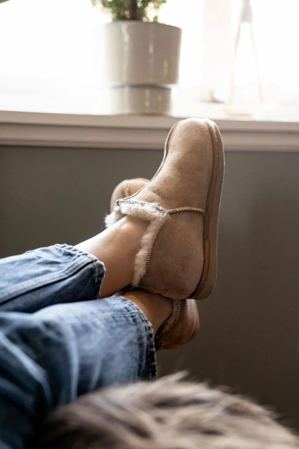 Annie Fårskinnstofflor Cognac | Storlek 37