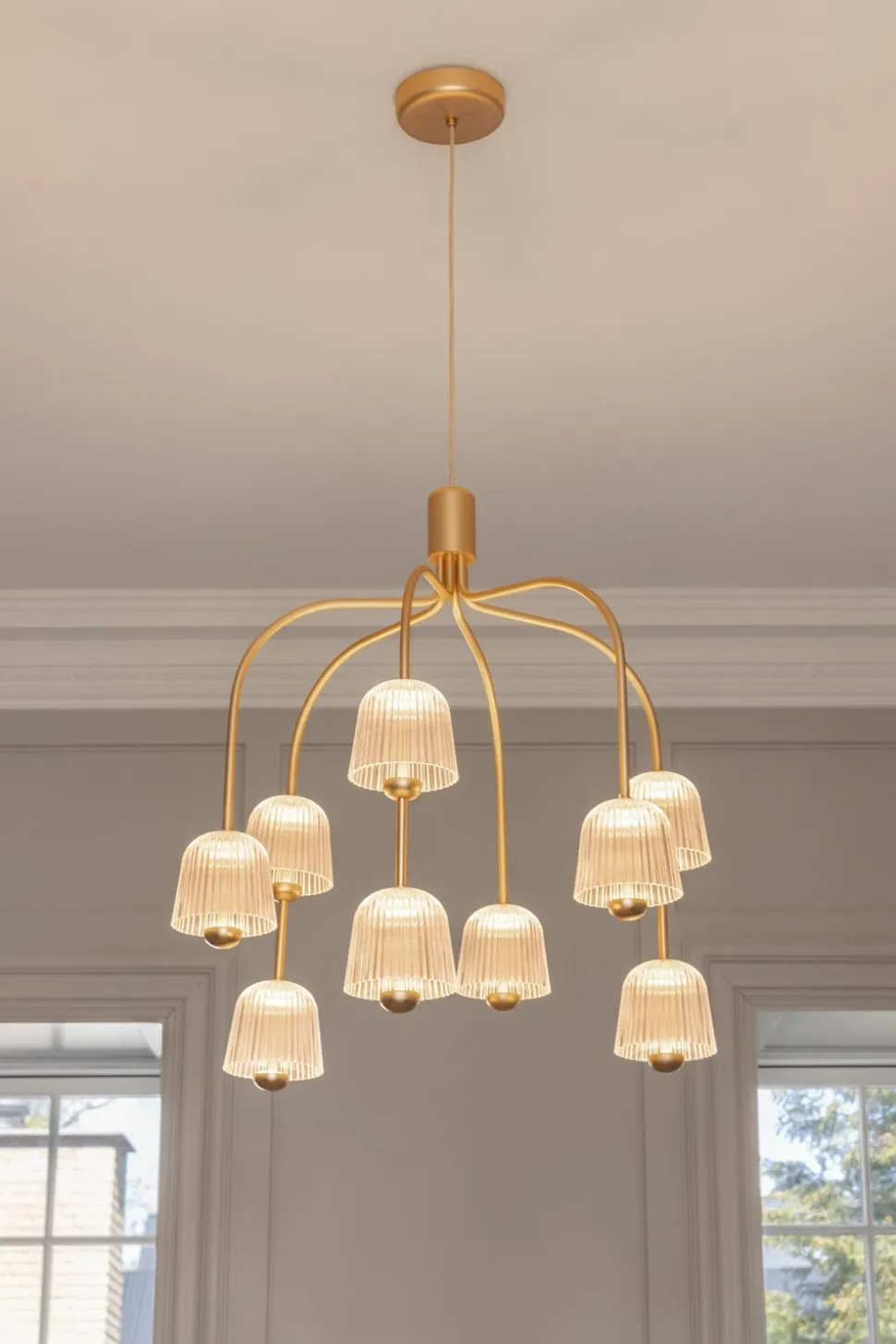 Asteea 9 Ljuskrona | Satin Brass/Ripple Clear