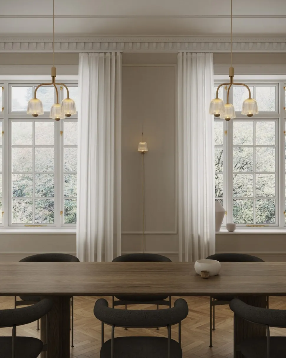 Asteea 3 Ljuskrona | Satin Brass/Ripple Clear