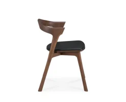 Bok Stol | Brunlackad Teak | Läder Svart