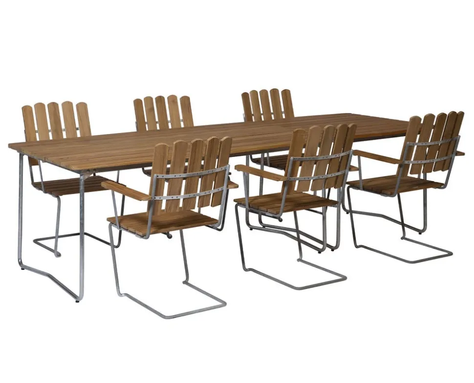 Bord B31 170 + Bord B31 84 + 6 st Fåtölj A2 Matgrupp | Teak