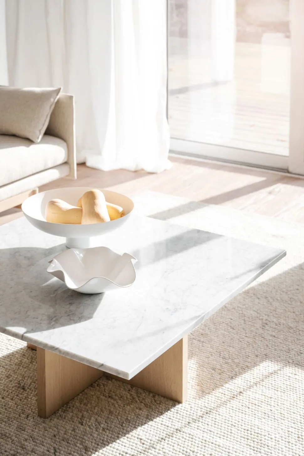 Brooksville Soffbord Kvadrat | Vit Marmor / Brun Ek