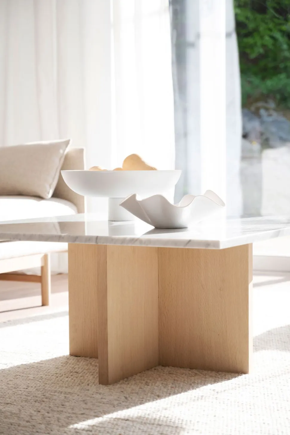 Brooksville Soffbord Kvadrat | Vit Marmor / Vitpigm. Ek