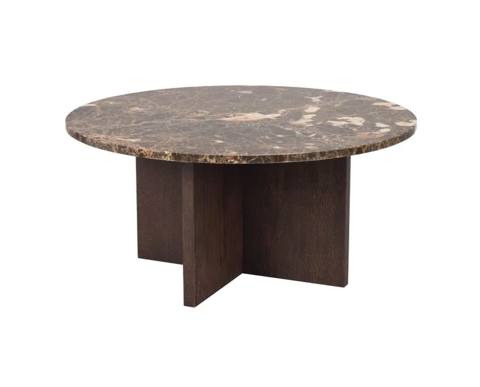 Brooksville Soffbord Runt | Brun Marmor / Brun Ek