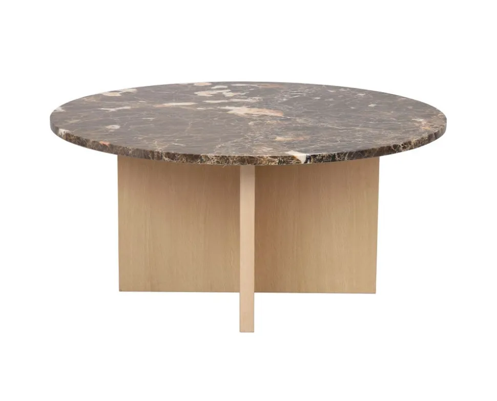 Brooksville Soffbord Runt | Brun Marmor / Vitpigm. Ek