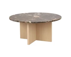 Brooksville Soffbord Runt | Brun Marmor / Vitpigm. Ek