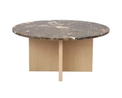 Brooksville Soffbord Runt | Brun Marmor / Vitpigm. Ek