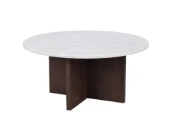 Brooksville Soffbord Runt | Vit Marmor / Brun ek
