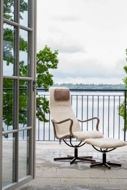 Chic Fåtölj med Pall | Metall, Fårskinn