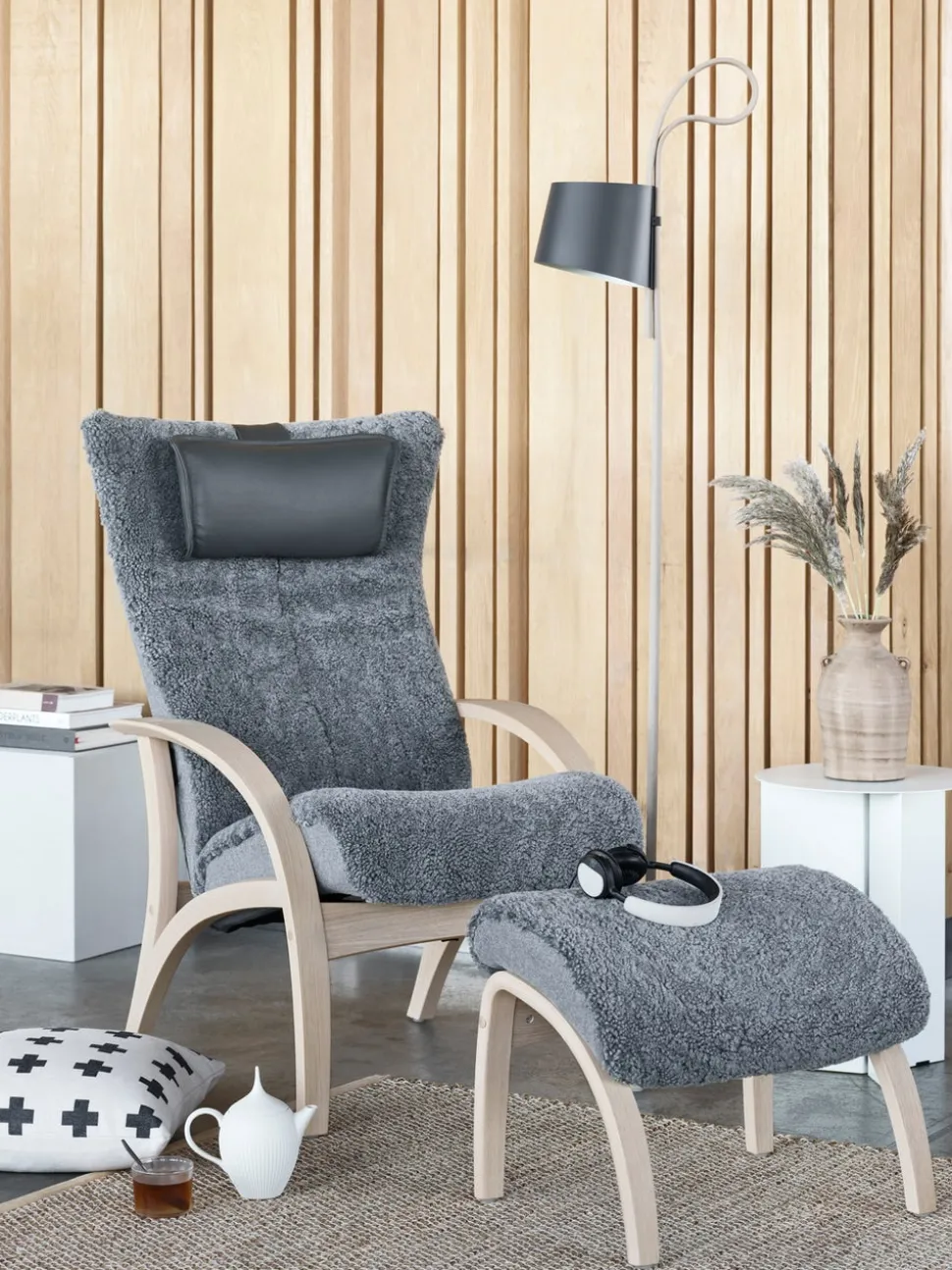 Delta Adventure Fåtölj med Pall, Soft | Scandinavian Grey / Oljad Ek