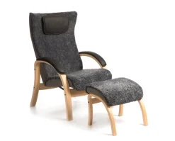 Easy Fåtölj + Pall | Oljad ek, Fårskinn Charcoal