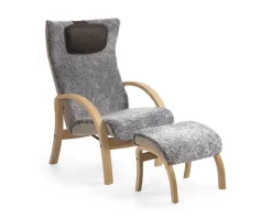 Easy Fåtölj + Pall | Vitoljad ek, Fårskinn Graphite