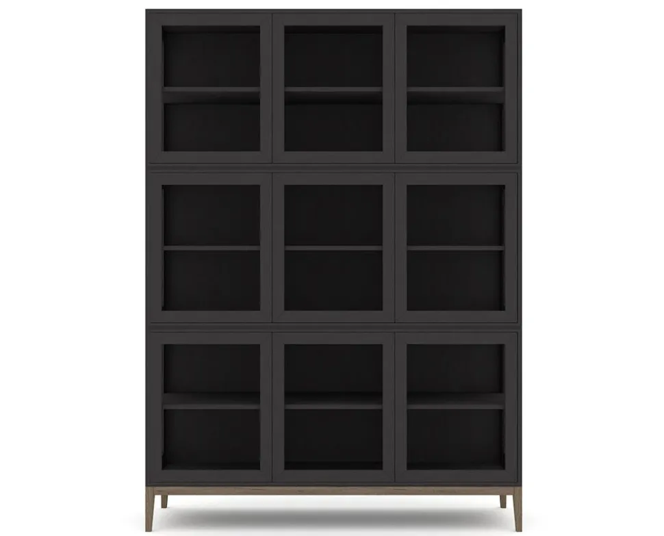 Edge 2.0 Vitrinskåp | 3 Dörrar, 3-Sektioner, Black/ Burned Walnut