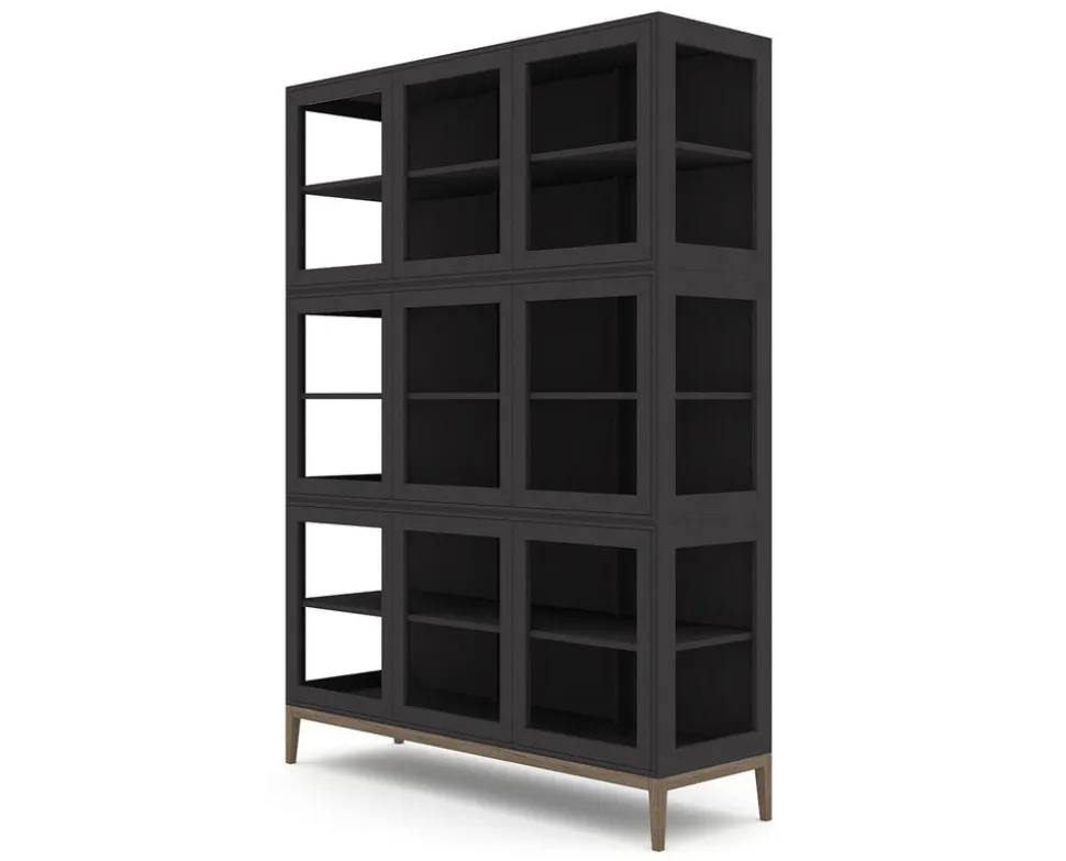 Edge 2.0 Vitrinskåp | 3 Dörrar, 3-Sektioner, Black/ Burned Walnut