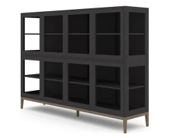 Edge 2.0 Vitrinskåp | 4 Dörrar, 2-Sektioner, Black/ Burned Walnut
