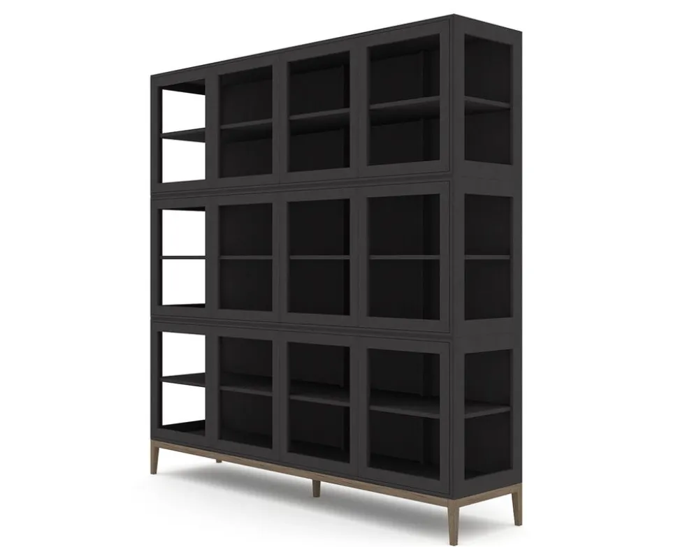 Edge 2.0 Vitrinskåp | 4 Dörrar, 3-Sektioner, Black/ Burned Walnut
