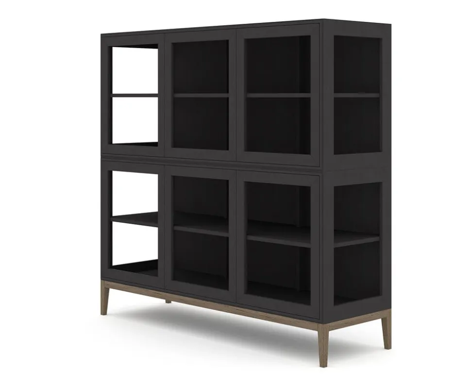 Edge 2.0 Vitrinskåp | 3 Dörrar, 2-Sektioner, Black/ Burned Walnut