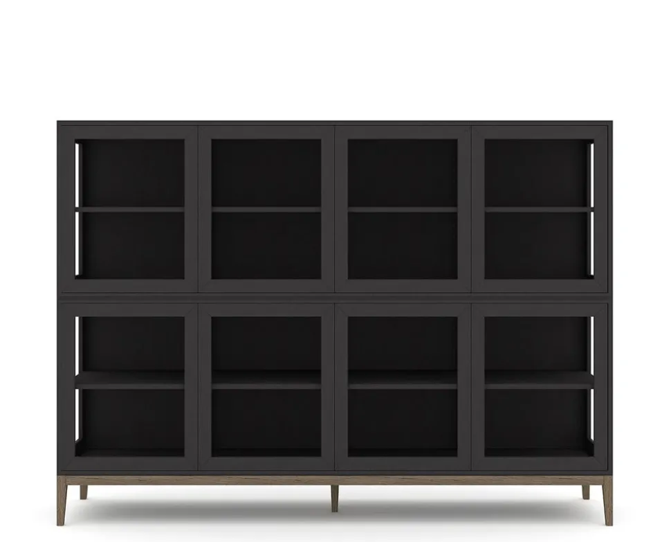 Edge 2.0 Vitrinskåp | 4 Dörrar, 2-Sektioner, Black/ Burned Walnut