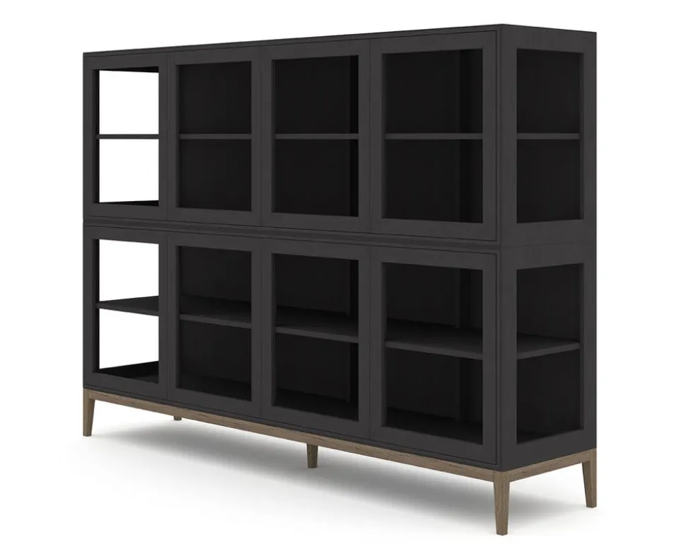 Edge 2.0 Vitrinskåp | 4 Dörrar, 2-Sektioner, Black/ Burned Walnut