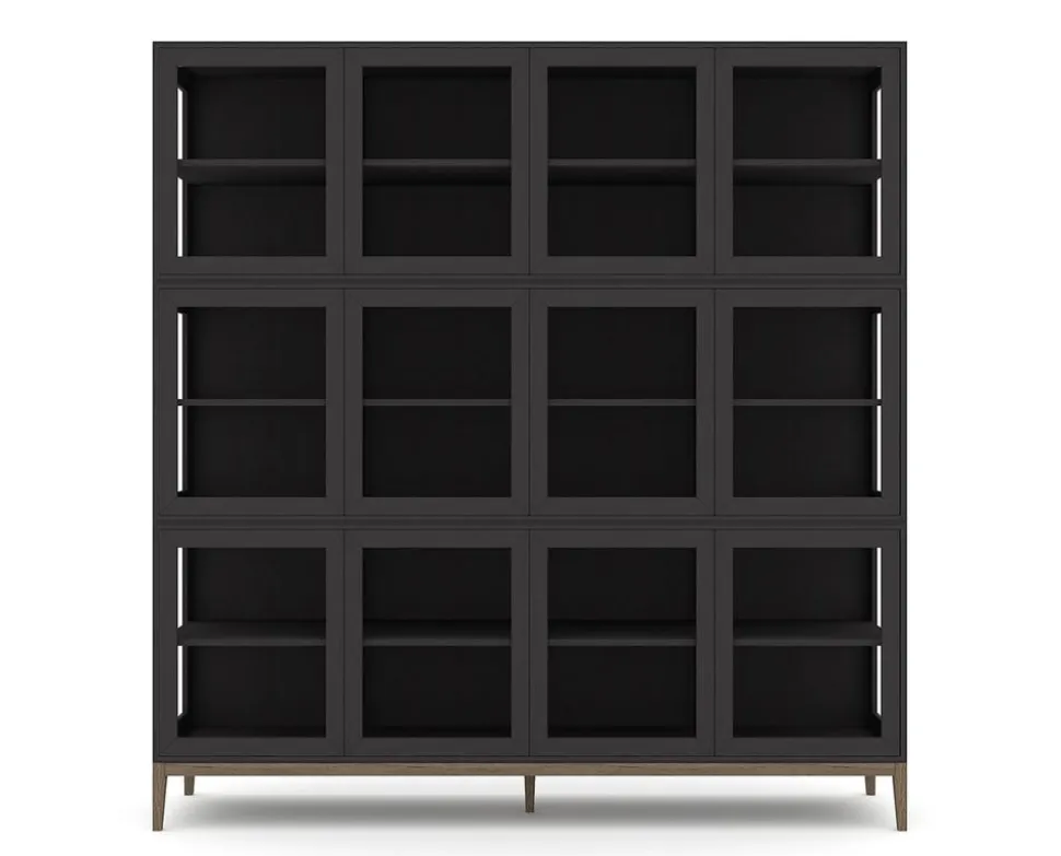 Edge 2.0 Vitrinskåp | 4 Dörrar, 3-Sektioner, Black/ Burned Walnut