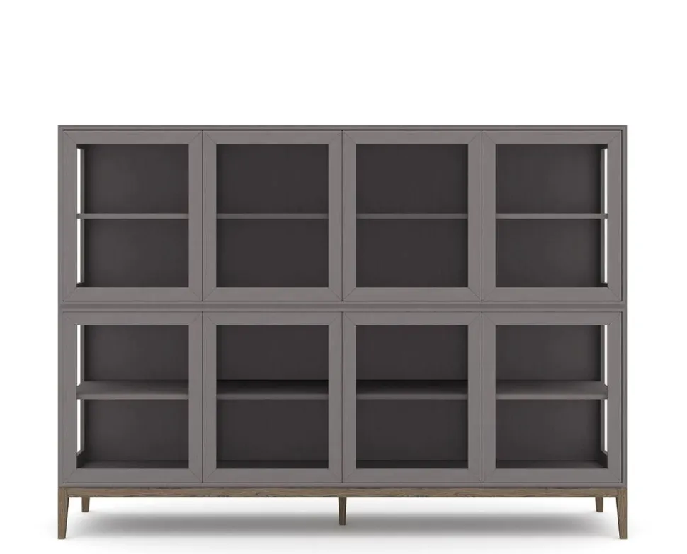 Edge 2.0 Vitrinskåp | 4 Dörrar, 2-Sektioner, Grey/ Burned Walnut