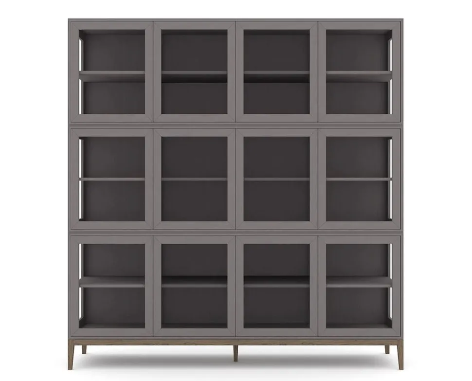 Edge 2.0 Vitrinskåp | 4 Dörrar, 3-Sektioner, Grey/ Burned Walnut