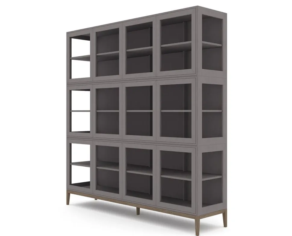 Edge 2.0 Vitrinskåp | 4 Dörrar, 3-Sektioner, Grey/ Burned Walnut