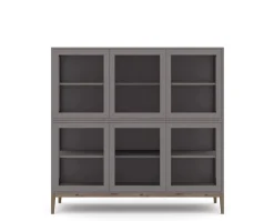 Edge 2.0 Vitrinskåp | 3 Dörrar, 2-Sektioner, Grey/ Burned Walnut
