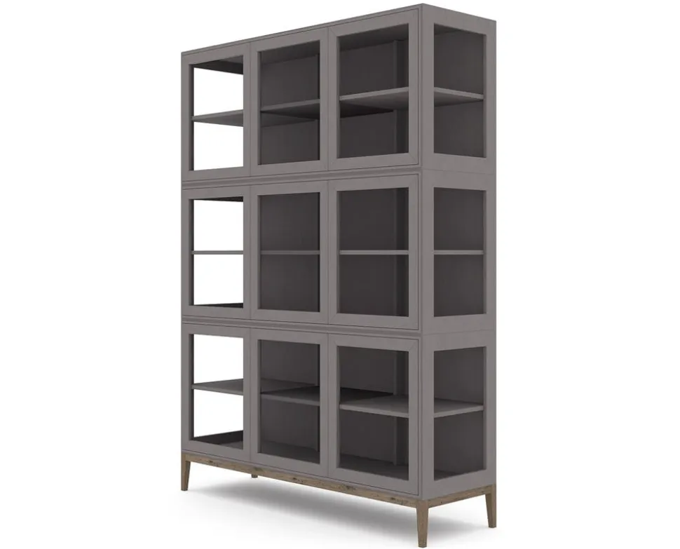 Edge 2.0 Vitrinskåp | 3 Dörrar, 3-Sektioner, Grey/ Burned Walnut