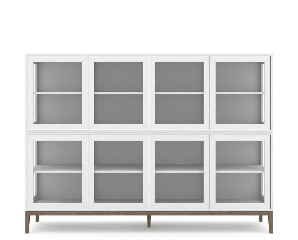 Edge 2.0 Vitrinskåp | 4 Dörrar, 2-Sektioner, White/ Burned Walnut