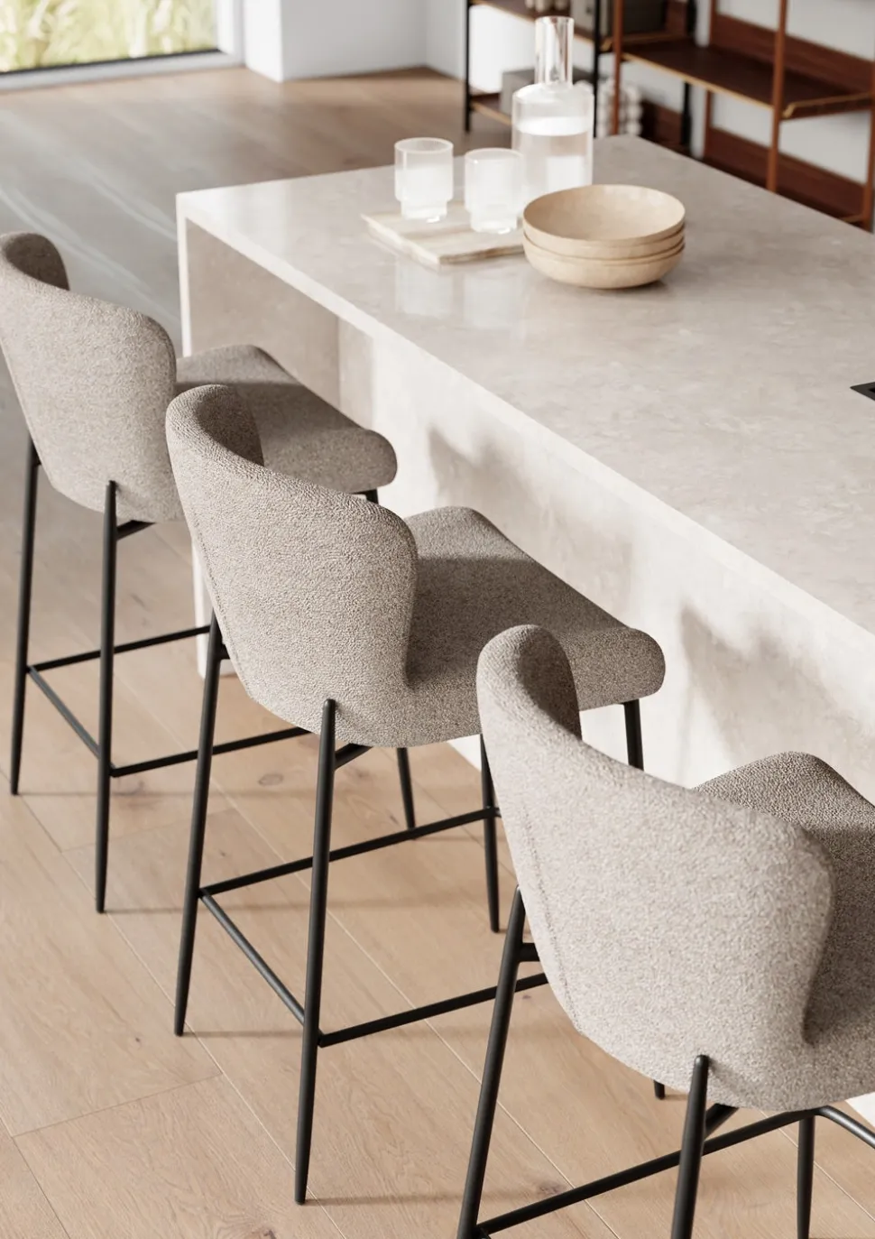 Glam Barstol SH67 | Tyg Pebble Grå Bouclé