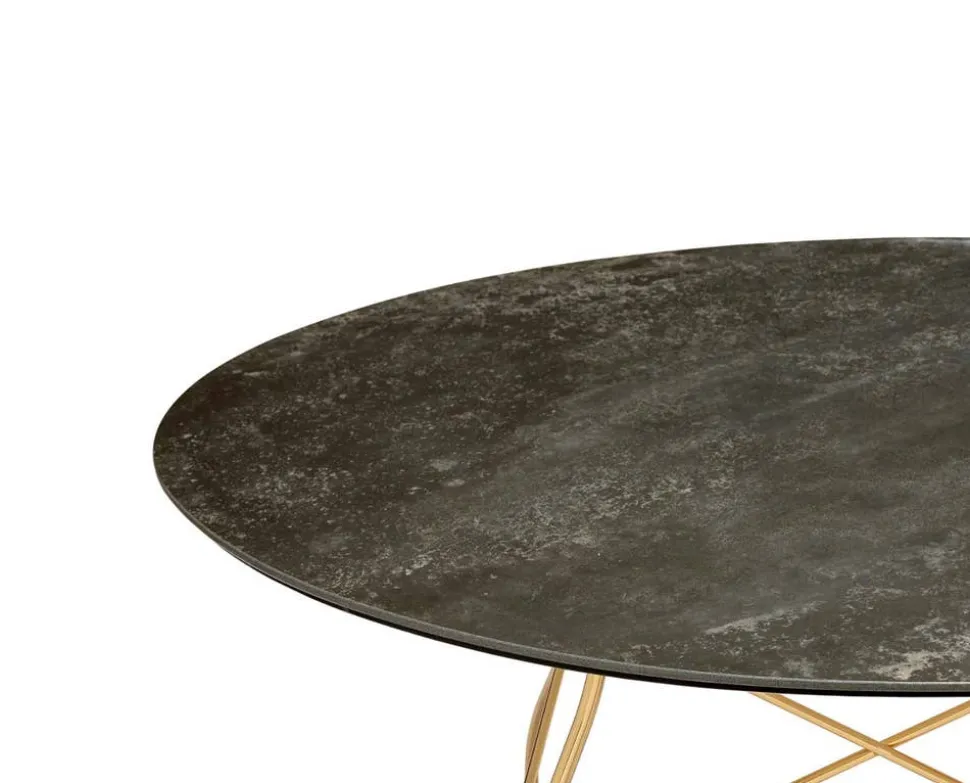 Glossy Matbord Ø128 | Aged bronze skiva, Guldben