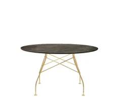 Glossy Matbord Ø128 | Aged bronze skiva, Guldben