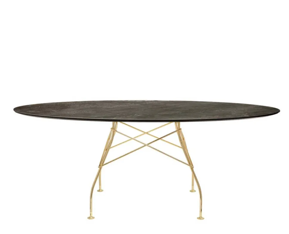 Glossy Matbord 192x118 | Aged bronze skiva, Guldben