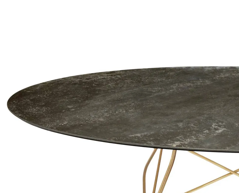 Glossy Matbord 192x118 | Aged bronze skiva, Guldben