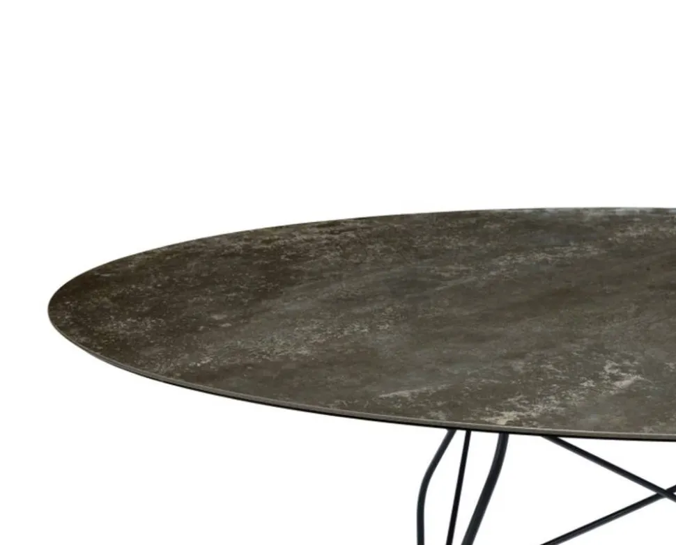 Glossy Matbord 192x118 | Aged bronze skiva, Svarta ben