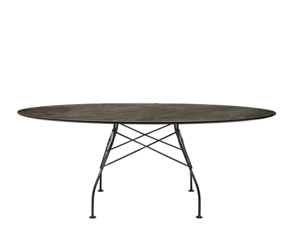 Glossy Matbord 192x118 | Aged bronze skiva, Svarta ben