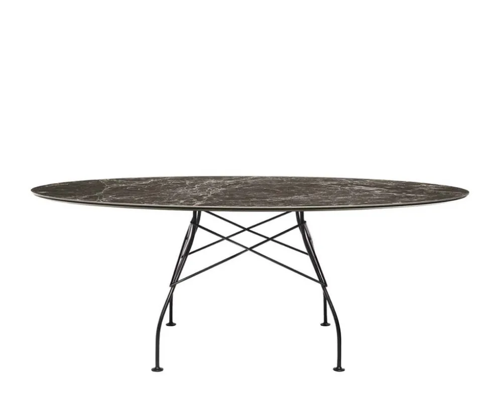 Glossy matbord 192X118 | Brown Emperador skiva, Svarta ben