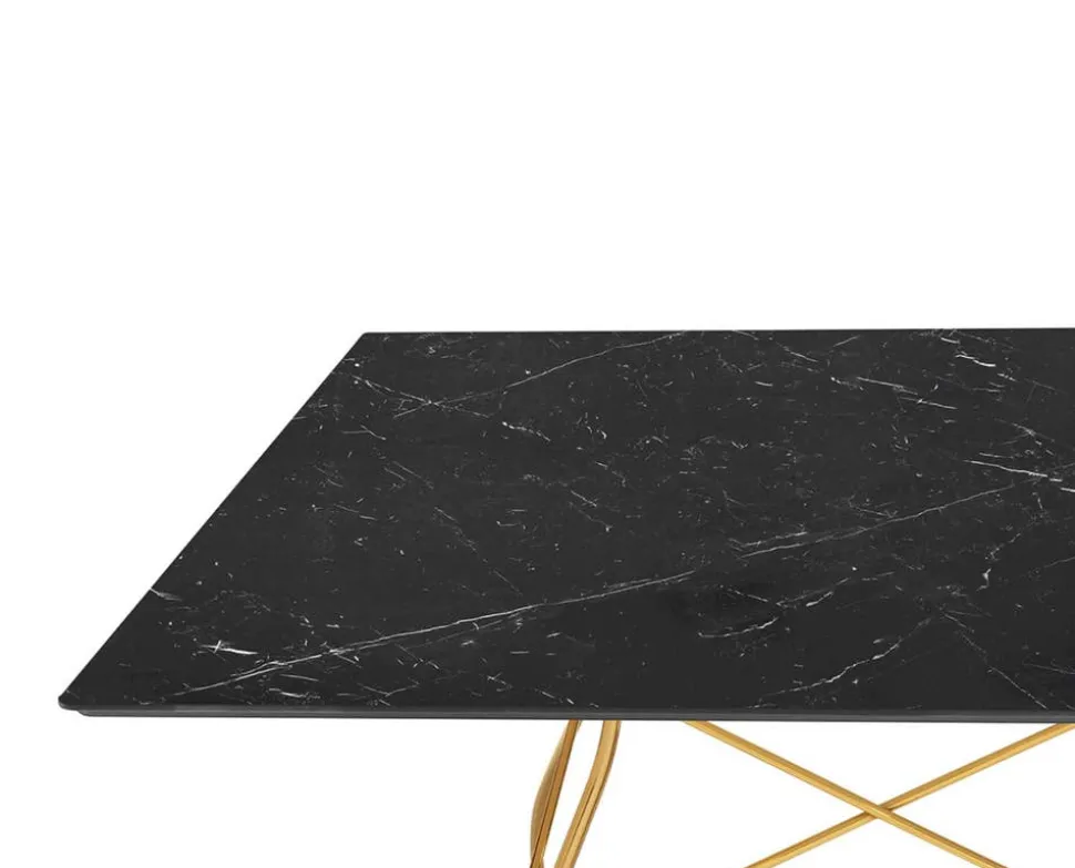 Glossy Matbord 118x118 | Svart marmor, Guldben