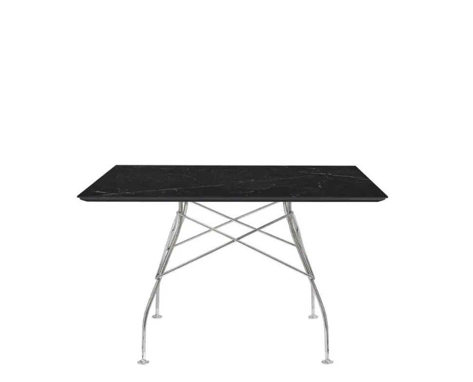 Glossy Matbord 118x118 | Svart marmor, Kromben
