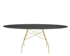 Glossy Matbord 192x118 | Svart skiva, guldben