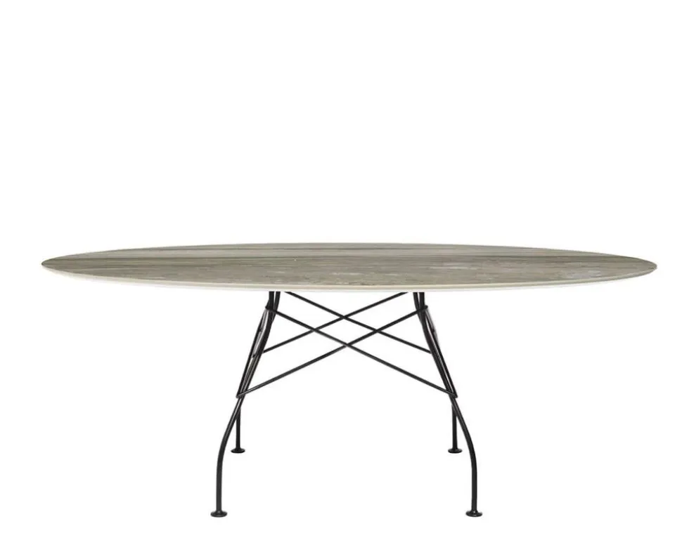 Glossy Matbord 192x118 | Tropical Grey skiva, svarta ben