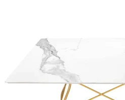 Glossy Matbord 118x118 | Vit marmor, Guldben,