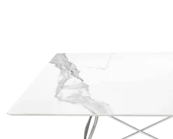 Glossy Matbord 118x118 | Vit marmor, Kromben