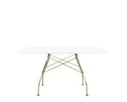 Glossy Matbord 130x130 | Vit skiva, guldben