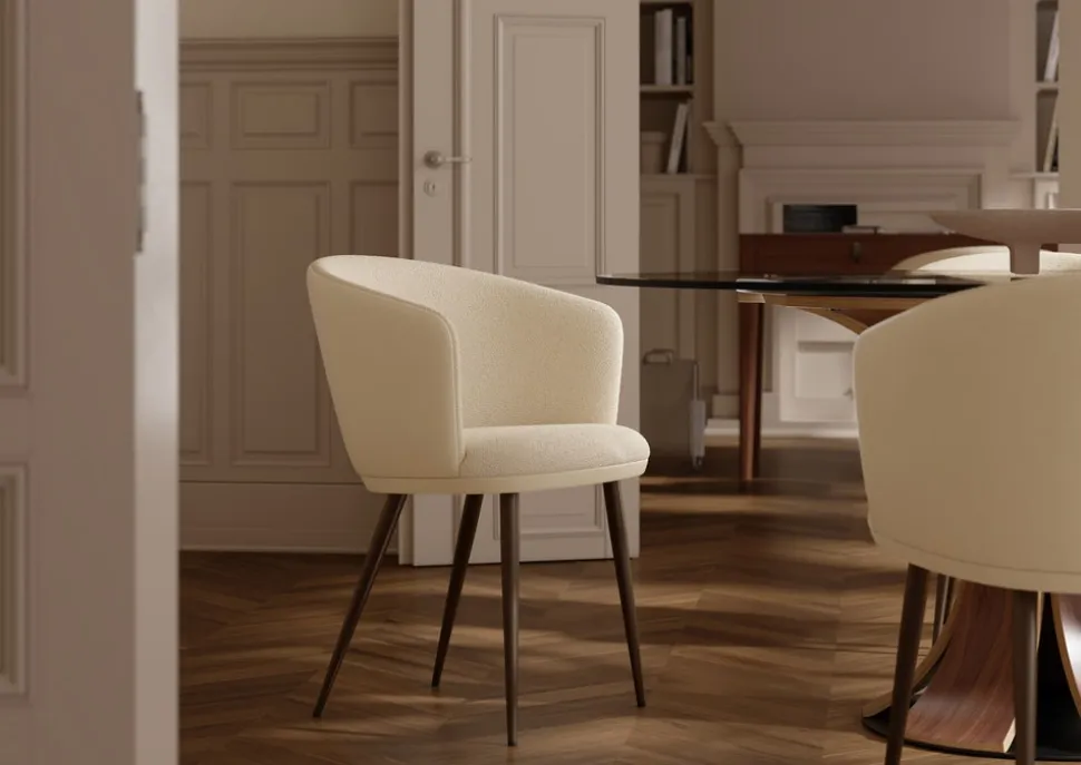 Hey Karmstol | Frosted Almond Bouclé | Beige Konstläder