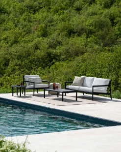Jack Outdoor 3-sits Soffa | Svartlackad Teak, Off White