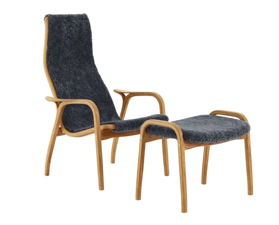 Lamino fåtölj + pall Oljad ek | Fårskinn Charcoal